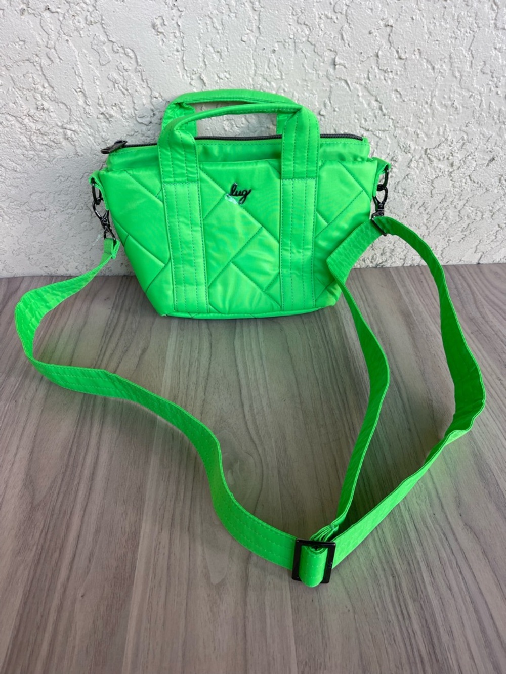 lug Neon Green Quilted Crossbody Bag
